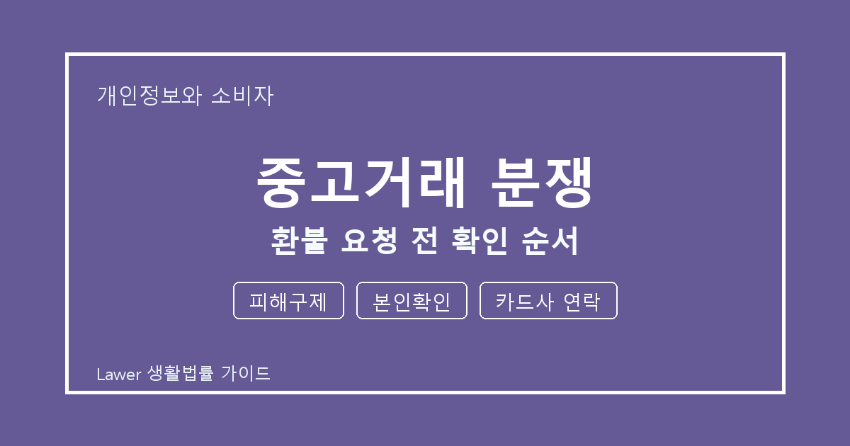중고거래 분쟁 환불 요청 전 피해구제·본인확인·카드사 연락 확인 순서 생활법률 안내 이미지